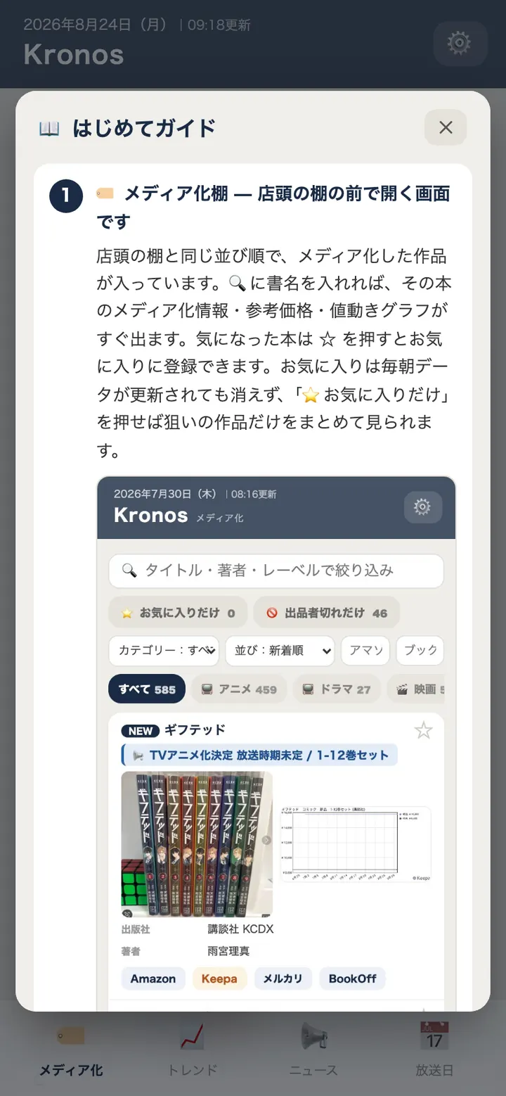 はじめてガイドの画面
